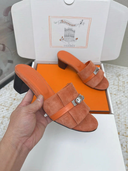 HM 26ss Oasis Sandals 50 Orange Suede Cowhide 625180