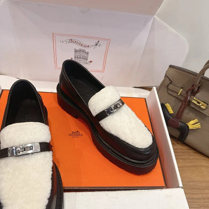HM 26ss Loafers Black White Wool Calfskin 638439