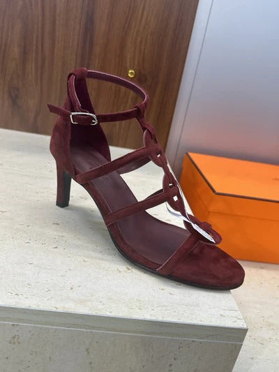 HM 26ss High Heels Sandals 70 Burgundy Suede 633219