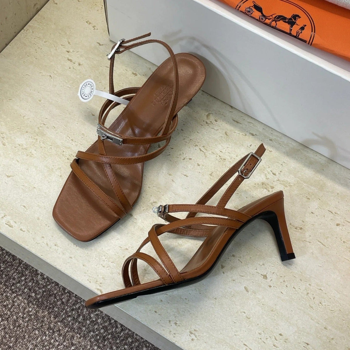 HM 26ss Kelly Sliver Buckle Sandals 65 Brown Calfskin 607165