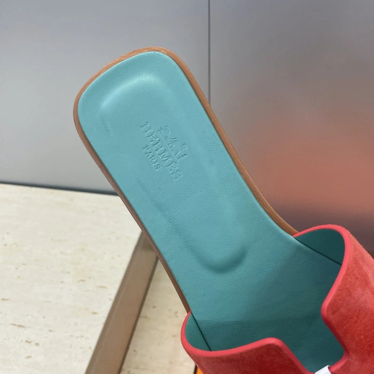 HM 26ss Oran Sandals Turquoise Red Suede Cowhide 607206