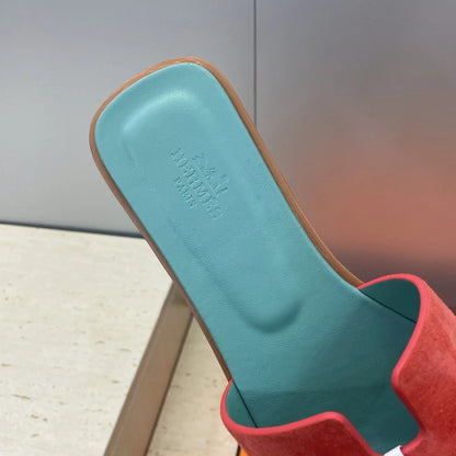 HM 26ss Oran Sandals Turquoise Red Suede Cowhide 607206