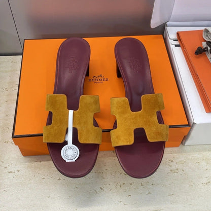 HM 26ss Oran Sandals 45 Yellow Brown Suede Cowhide 607216