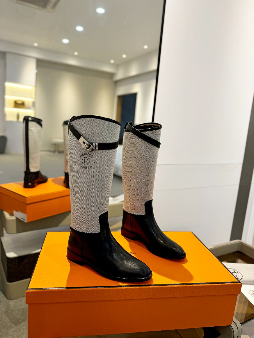 HM Jumping Boot 20mm Black Mix Grey White Cowhide And Tech Fabric  961653